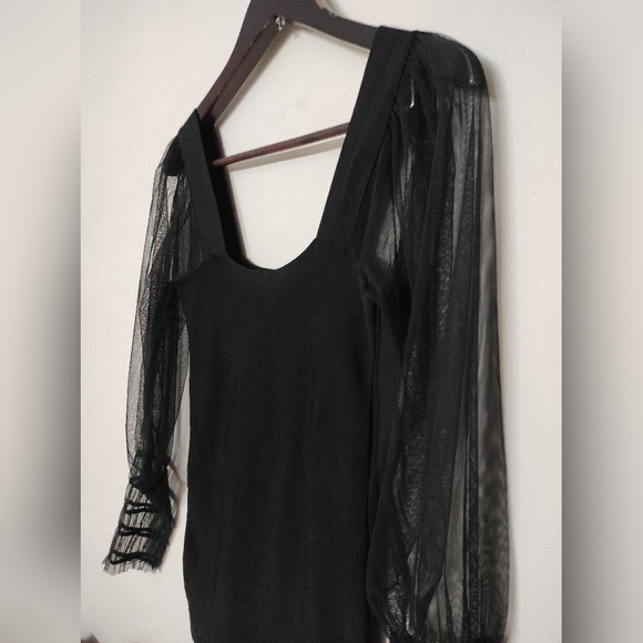 MNG Black Puffed Mesh Sleeve Top - Picture 4 of 12